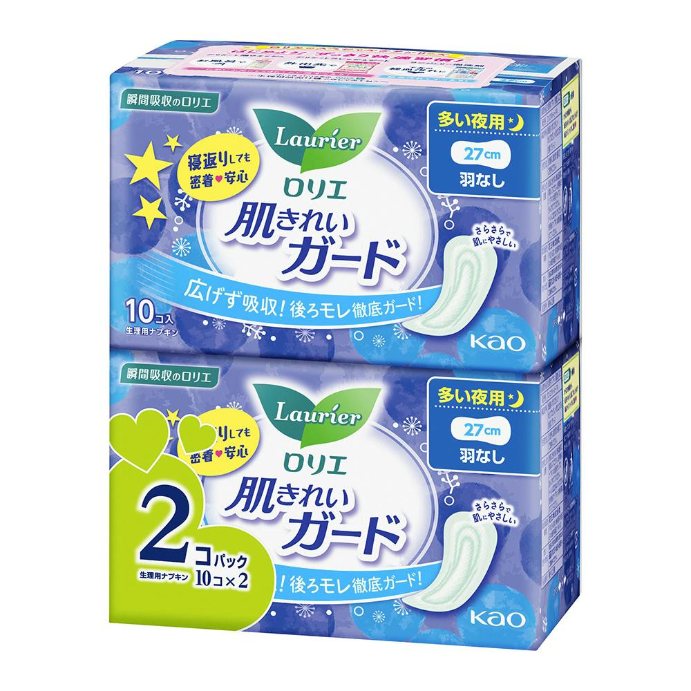 花王 ロリエ 肌きれいガード 多い夜用 27cm 羽なし 10個入×2パック