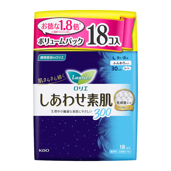 ロリエ しあわせ素肌 ボリュームパック 多い夜用30cm 羽つき 18個
