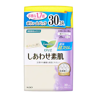 ロリエ しあわせ素肌 ボリュームパック 通気超スリム 特に多い昼用25cm 羽つき 30個