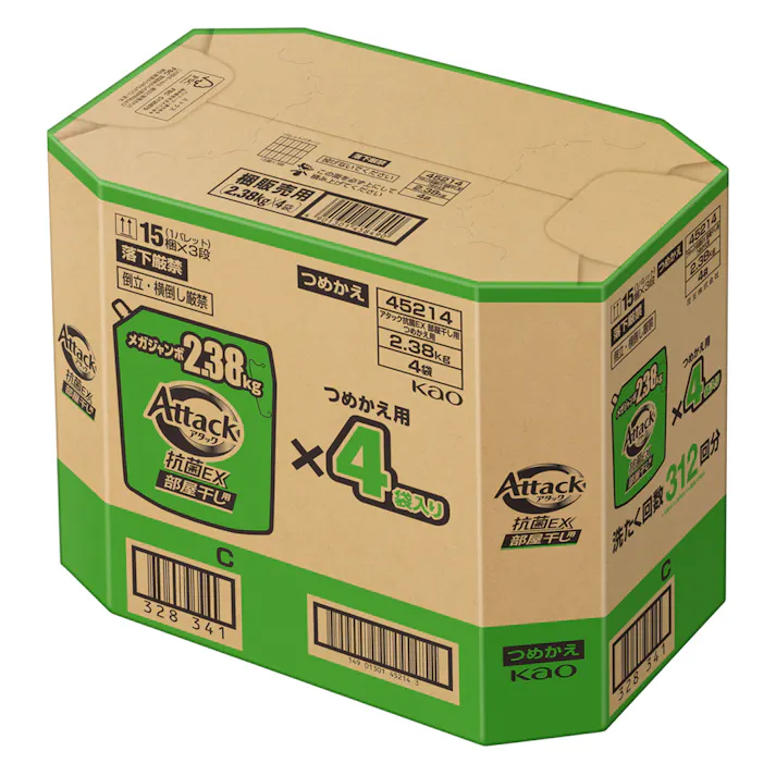 【ケース販売】アタック 抗菌EX 部屋干し用 詰詰替 2380g×4袋
