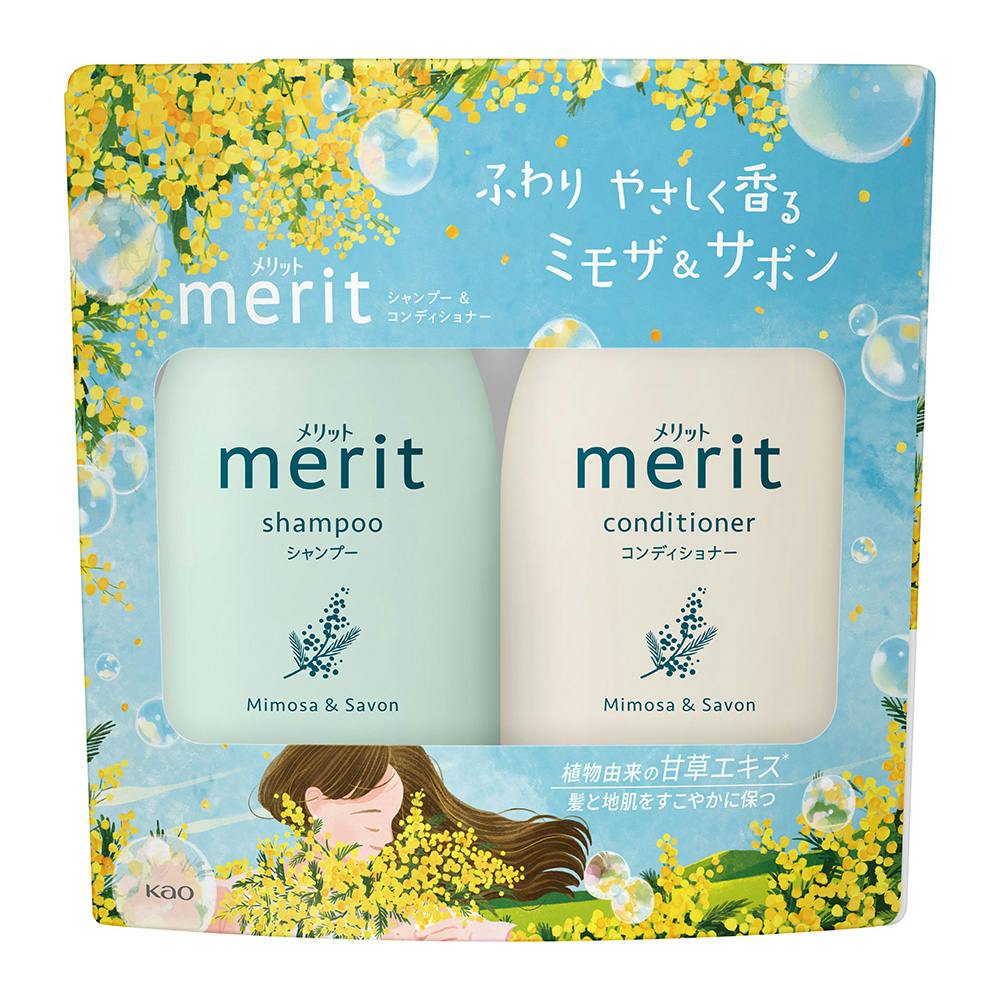 メリット シャンプー＆コンディショナー ふわりやさしく香るミモザ＆サボン 各450ml