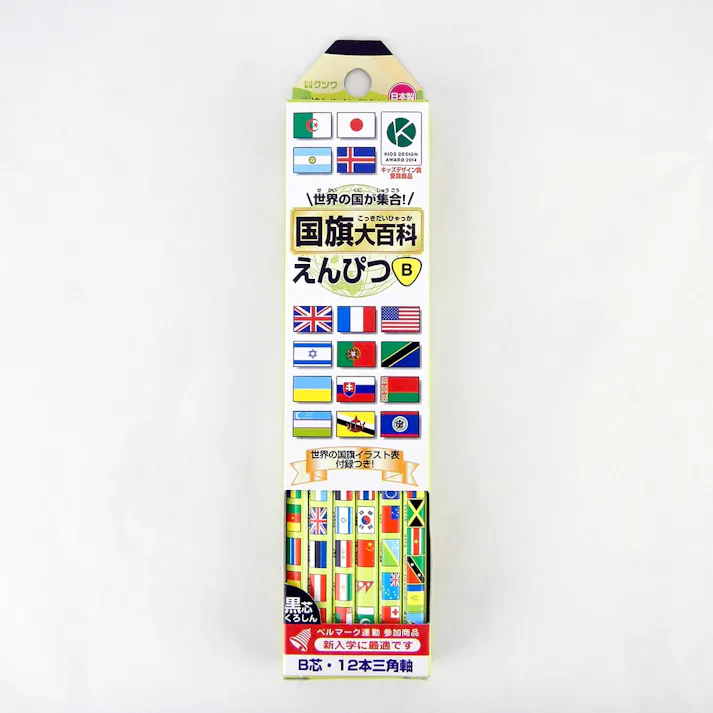 クツワ 国旗大百科えんぴつ B 12本入 三角軸 RF018