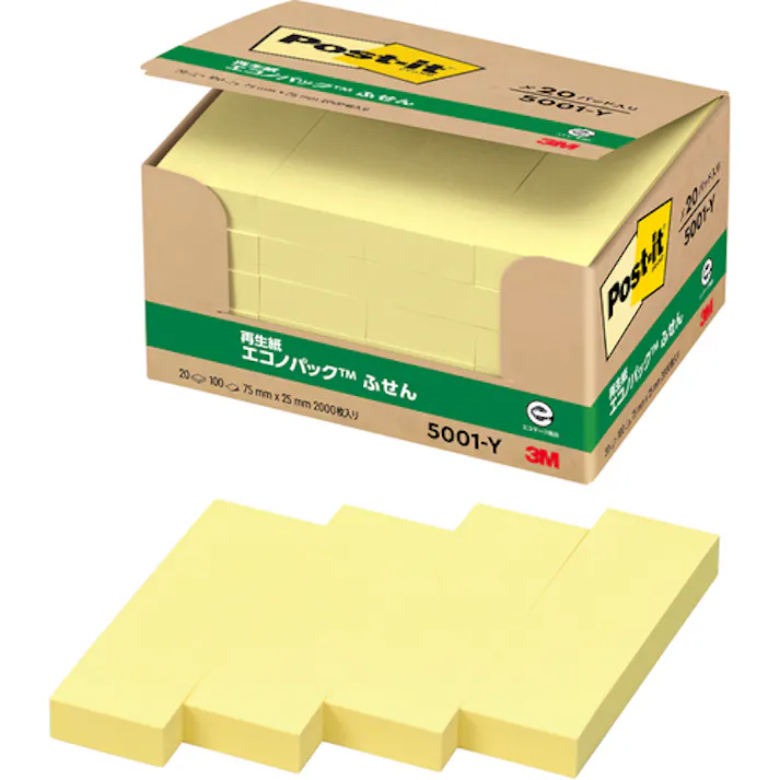 【CAINZ-DASH】スリーエム ジャパン文具・オフィス事業部 ポスト・イット 75X25mm 100枚X20パッド イエロー 5001-Y【別送品】
