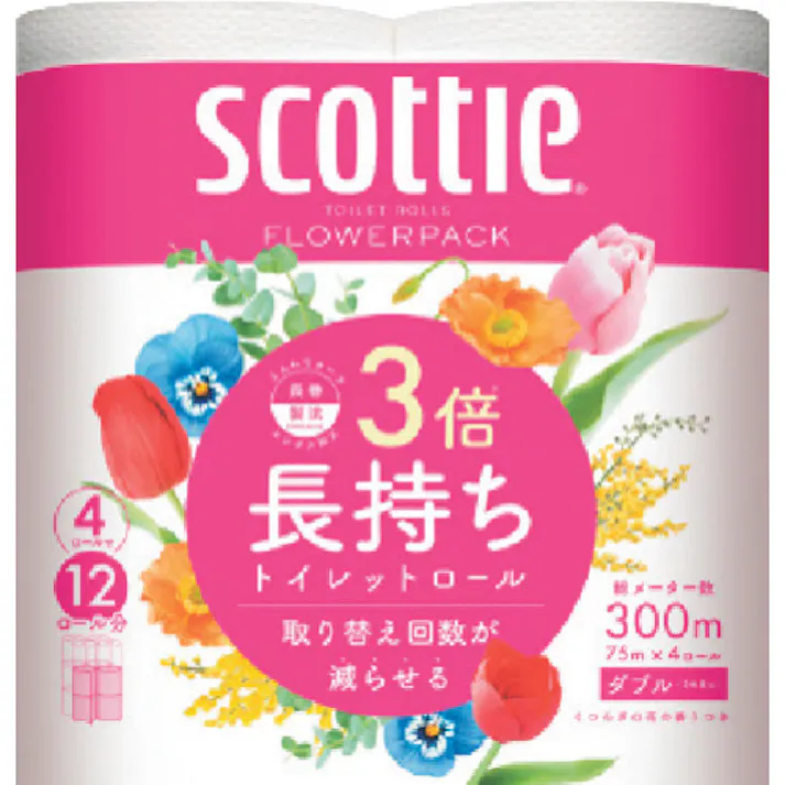 【CAINZ-DASH】日本製紙クレシア トイレットペーパー スコッティフラワーパック3倍長持ち4ロールダブル(22767/22775) 22775【別送品】