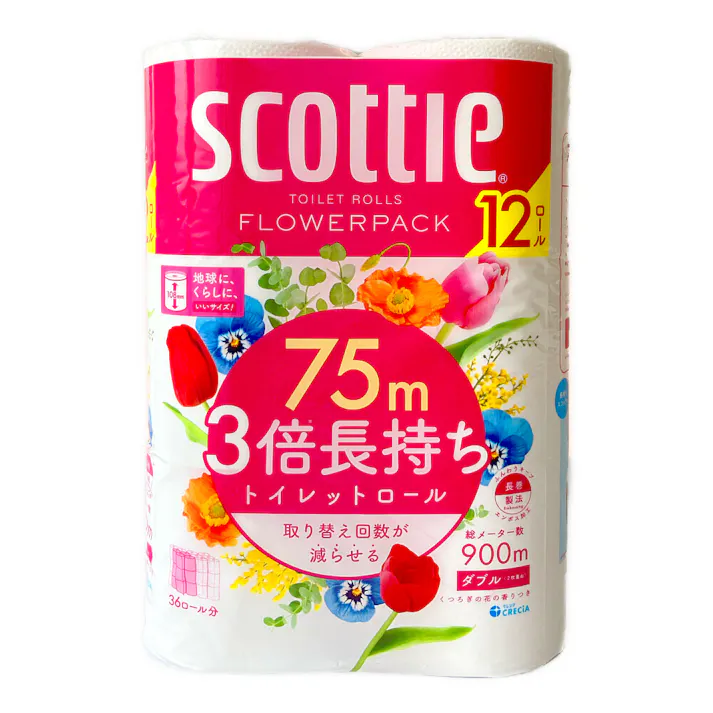 スコッティ フラワーパック 3倍長持ちトイレットロール 75m×12ロール ダブル