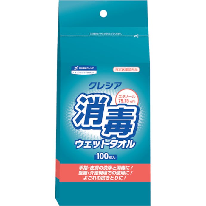 【CAINZ-DASH】日本製紙クレシア 消毒ウェットタオル詰替え　（１００枚入） 64125【別送品】