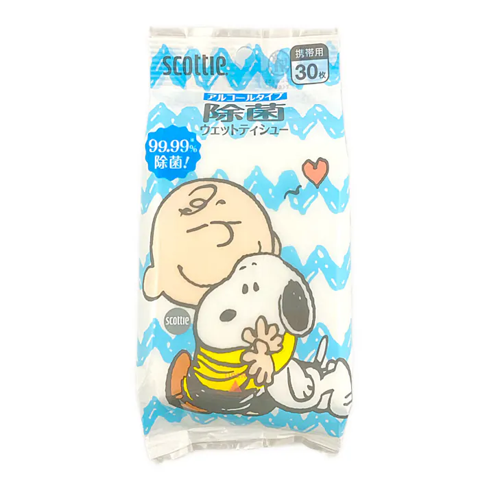 日本製紙 クレシア スコッティ ウェットティシュー 除菌 アルコールタイプ スヌーピー 30枚