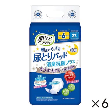 【ケース販売】日本製紙クレシア 肌ケア アクティ 尿とりパッド 消臭抗菌プラス 6回分吸収 27枚×6個