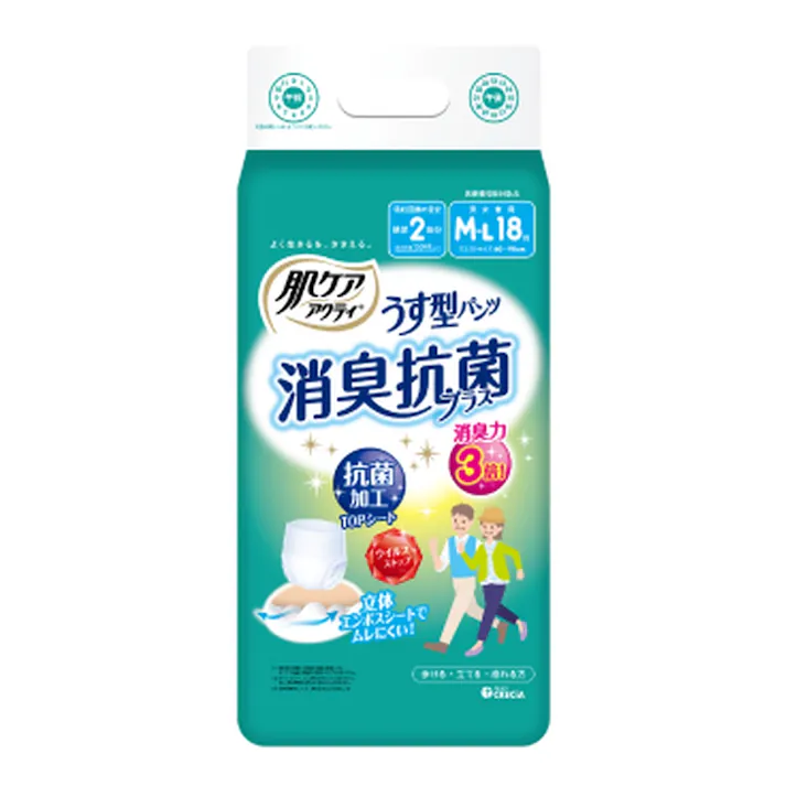 日本製紙クレシア 肌ケア アクティ うす型パンツ 消臭抗菌プラス M-L 18枚