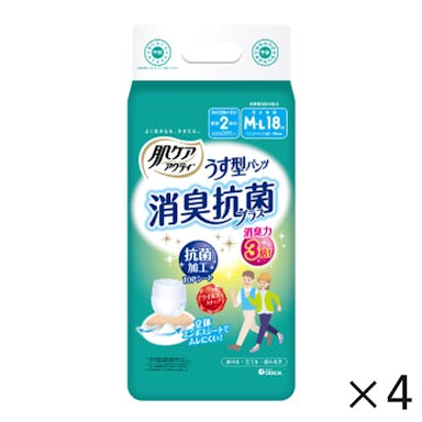 【ケース販売】日本製紙クレシア 肌ケア アクティ うす型パンツ 消臭抗菌プラス M-L 18枚×4個