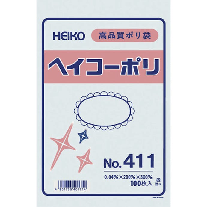 【CAINZ-DASH】シモジマ ポリ規格袋　ヘイコーポリ　Ｎｏ．４１１　紐なし　１００枚入り 006618100【別送品】