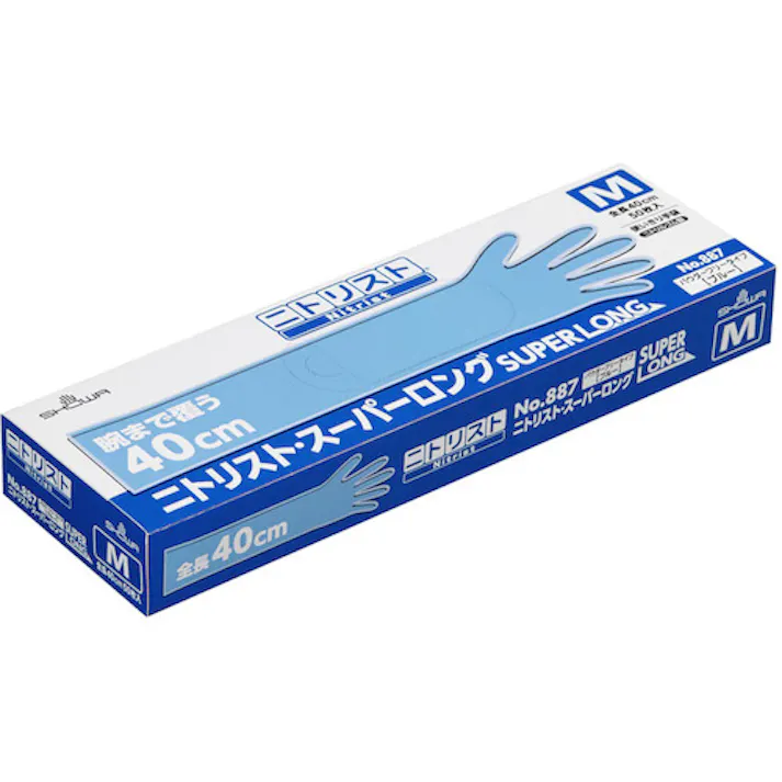 【CAINZ-DASH】ショーワグローブ ニトリルゴム使い捨て手袋 No887ニトリスト・スーパーロング50枚入 Mサイズ NO887-M【別送品】