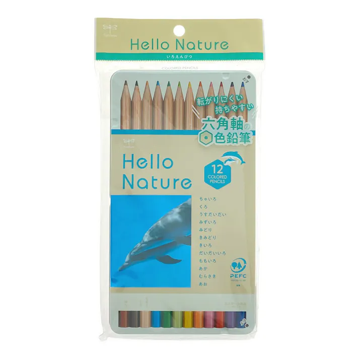 トンボ鉛筆 缶入色鉛筆 ハローネイチャー イルカ 12色
