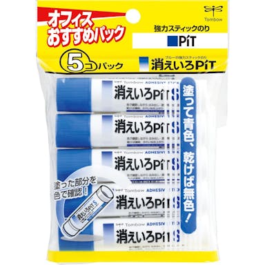 トンボ スティックのり 消えいろピットS 5コパック