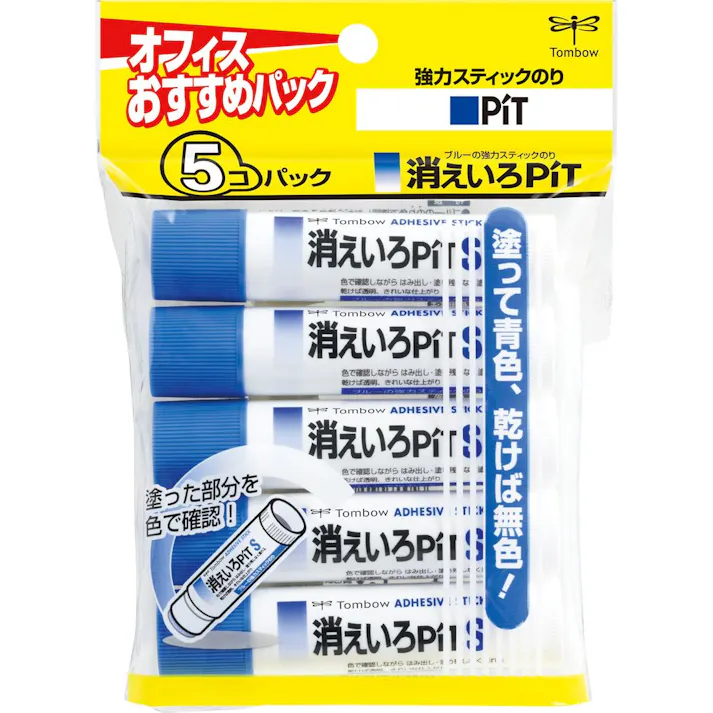 トンボ スティックのり 消えいろピットS 5個パック
