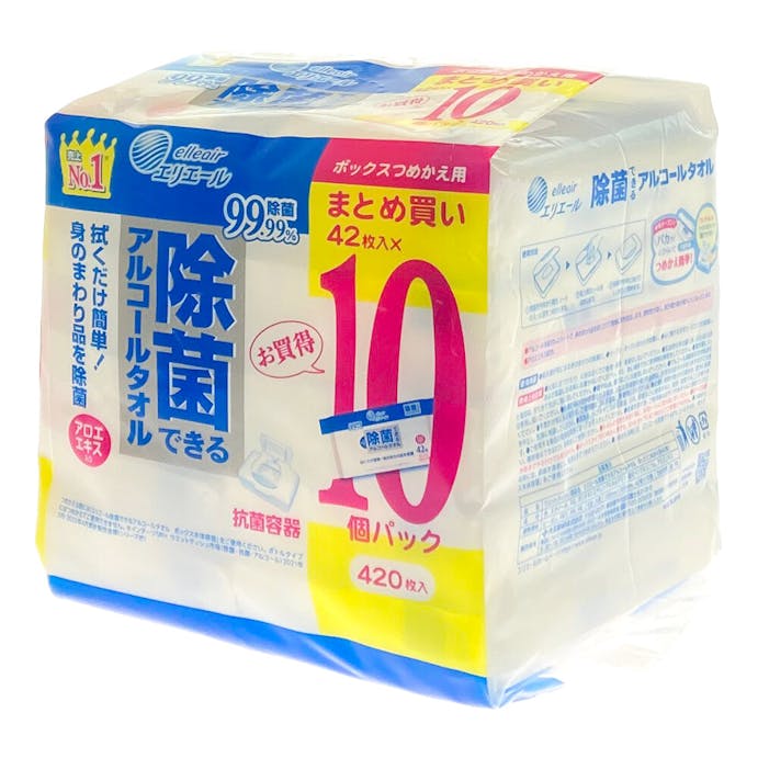 大王製紙 エリエール 除菌できるアルコールタオル ボックス 詰替用 42枚×10P