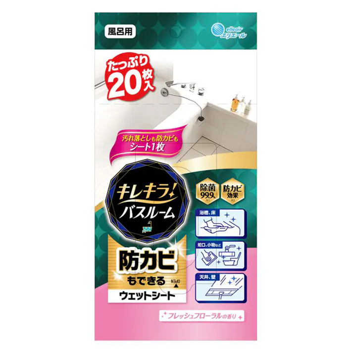 エリエール キレキラ!バスルームクリーナー 徹底キレイ ウエットシートフレッシュフローラルの香り 20枚