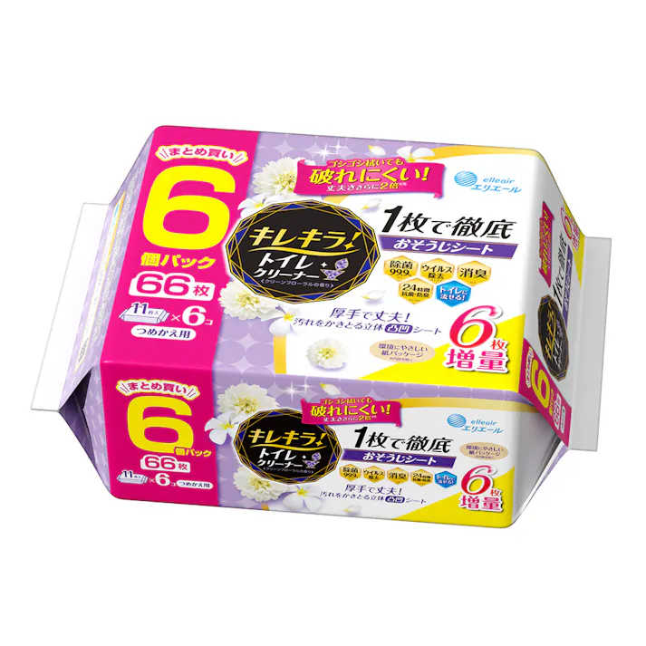 エリエール キレキラ!トイレクリーナー 1枚で徹底 おそうじシート クリーンフローラル 詰替 66枚