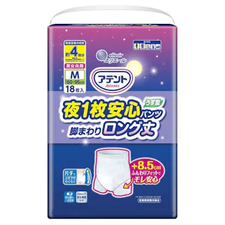 アテント 夜1枚安心うす型パンツ 脚まわりロング丈 4回吸収 M 18枚