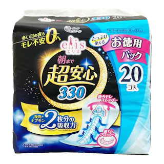 エリス 朝まで超安心 330 (特に多い日の夜用)羽つき 33cm 20コ入