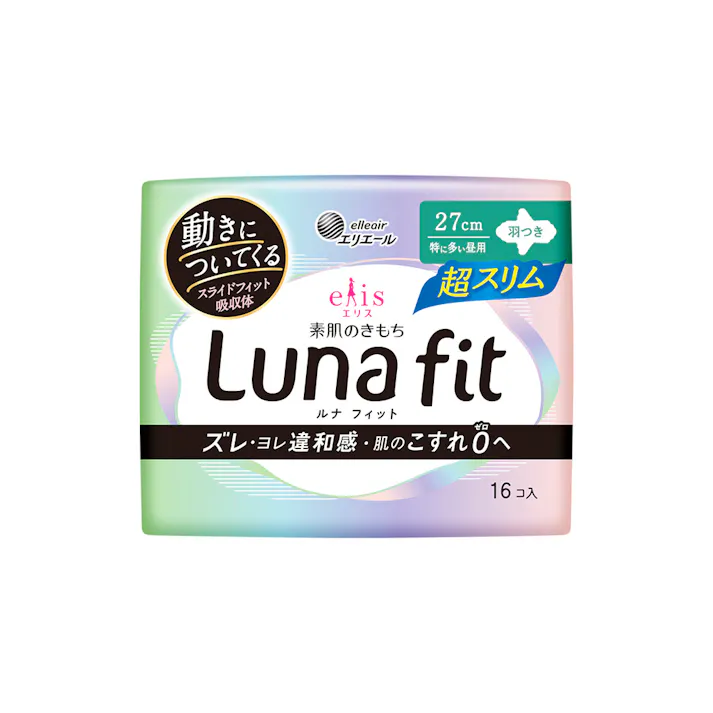 エリス 素肌のきもち ルナフィット超スリム(特に多い昼用)羽つき 27cm 16枚