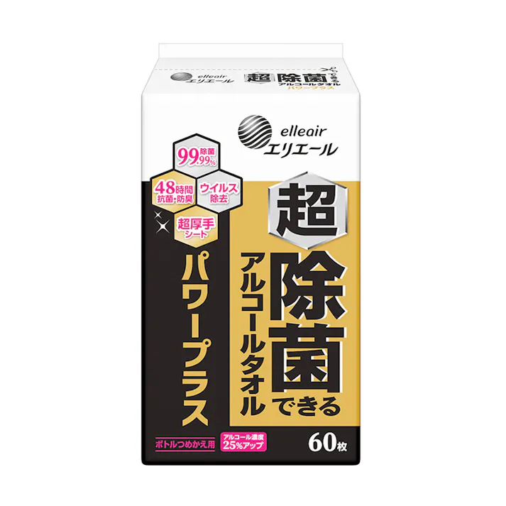 エリエール 超 除菌できるアルコールタオル パワープラス ボトル 詰替 60枚