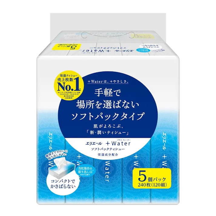 エリエール +Water(プラスウォーター) ソフトパック 120組×5個パック