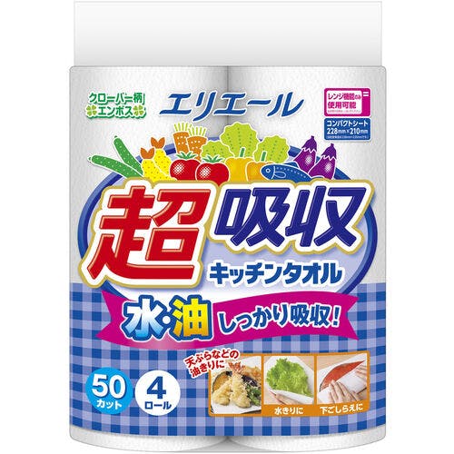 CAINZ-DASH】EBS 超吸収キッチンタオル4ロール（50カット