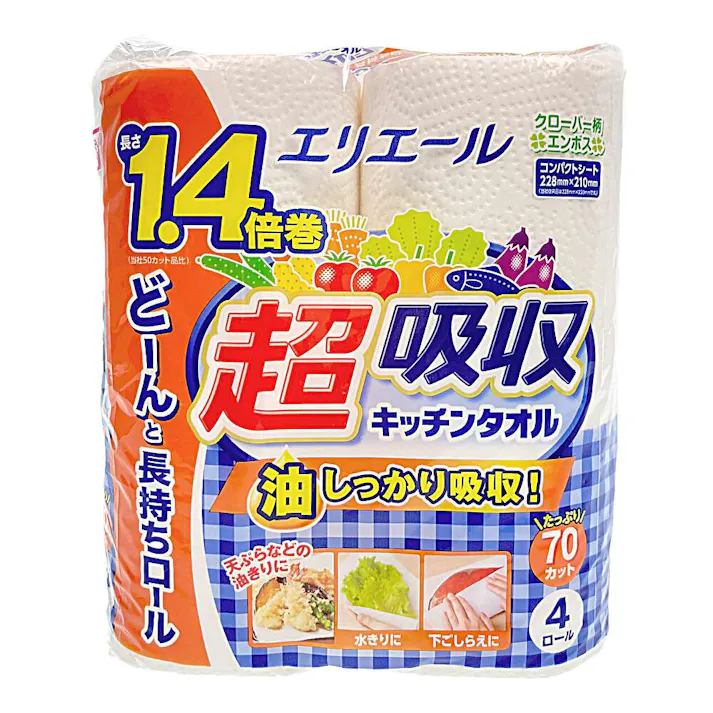 エリエール 超吸収キッチンタオル 70カット×4ロール