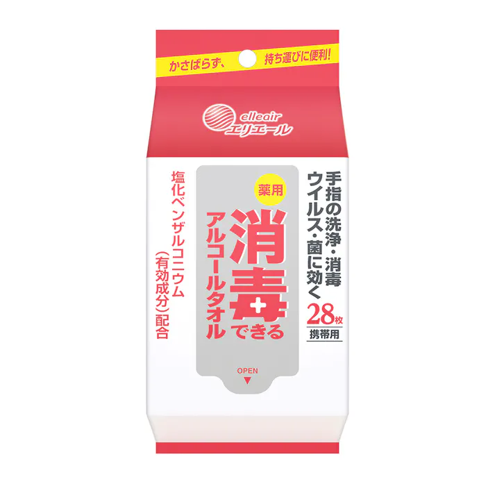 エリエール 薬用消毒できるアルコールタオル 携帯用 28枚入