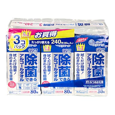 大王製紙 エリエール 除菌できるアルコールタオル つめかえ用 80枚×3個パック