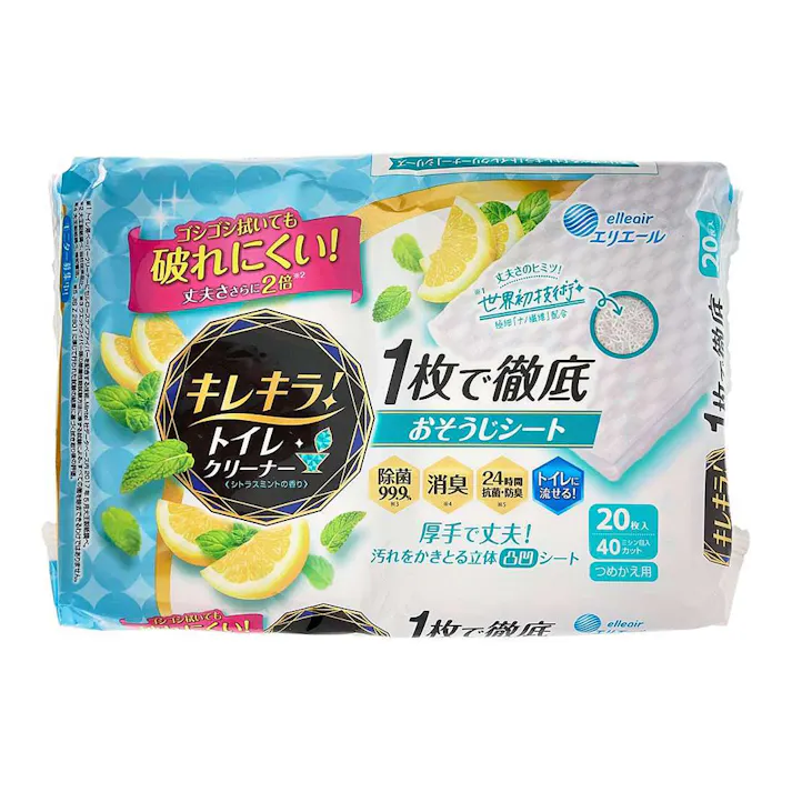 エリエール キレキラ!トイレクリーナー 1枚で徹底おそうじシート シトラスミント 詰替 20枚
