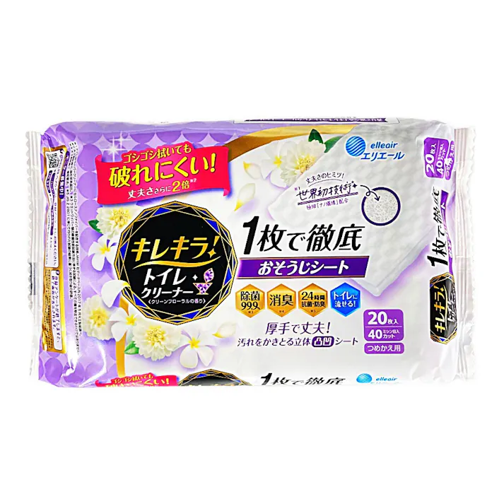 エリエール キレキラ!トイレクリーナー 1枚で徹底おそうじシート クリーンフローラル 詰替 20枚