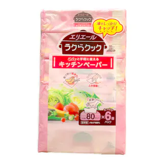エリエール ラクらクック パパッと手軽に使えるキッチンペーパー 80組×6個パック