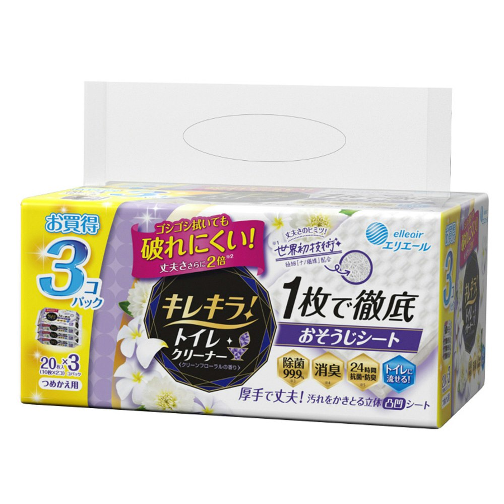 大王製紙 エリエール キレキラ！トイレクリーナー 1枚で徹底おそうじシート クリーンフローラル 詰替 60枚｜ホームセンター通販【カインズ】