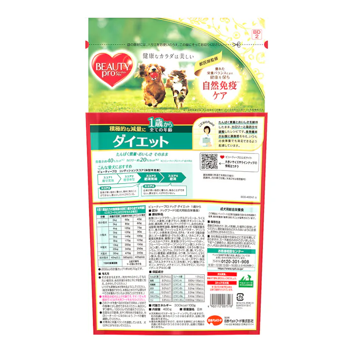 日本ペットフード ビューティープロ ダイエット 1歳から全ての年齢 チキン 小粒 400g