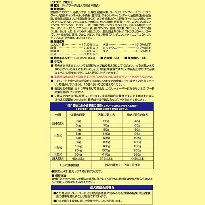ビタワン 7歳以上用 チキン 6Kg