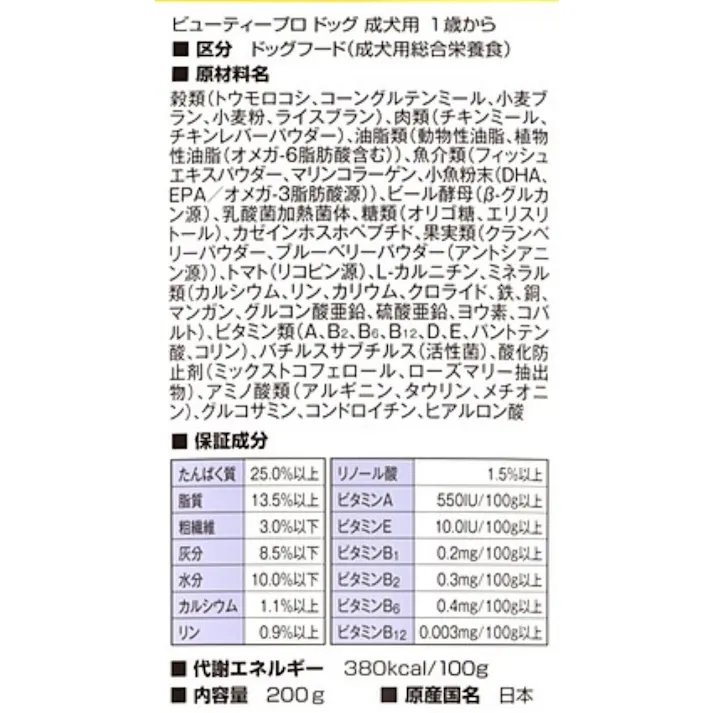 ビューティープロ 成犬用 200g