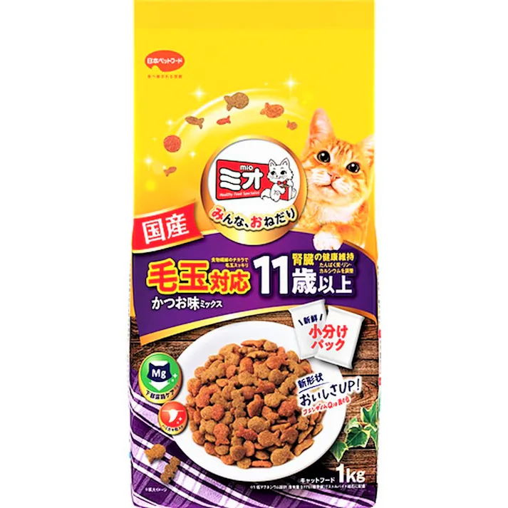 日本ペットフード ミオドライ 毛玉対応 かつお味ミックス 11歳以上 1kg
