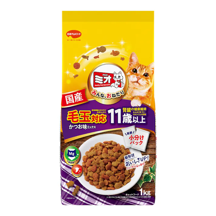日本ペットフード ミオドライ 毛玉対応 かつお味ミックス 11歳以上 1kg
