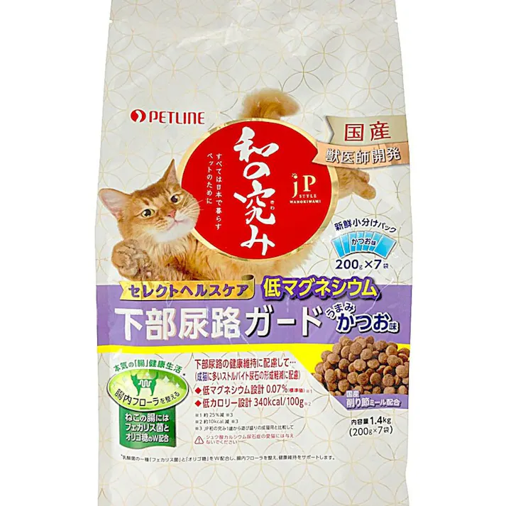 ペットライン JPスタイル 和の究み 猫用セレクトヘルスケア 下部尿路ガード かつお味 200g×7袋