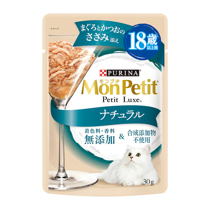 モンプチ プチリュクス ナチュラル 18歳 まぐろとかつおのささみ添え 30g