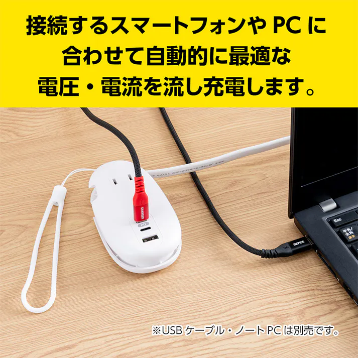 モバイルUSB-ACタップ PD対応 65W ホワイト JYU-ACU012W
