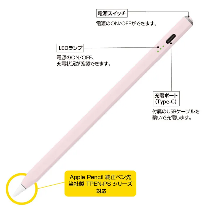 ナカバヤシ iPad専用充電式タッチペン ペールピンク TPEN-001P