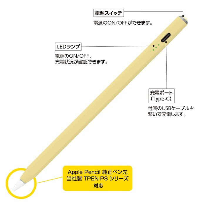 ナカバヤシ iPad専用充電式タッチペン ライトイエロー TPEN-001Y