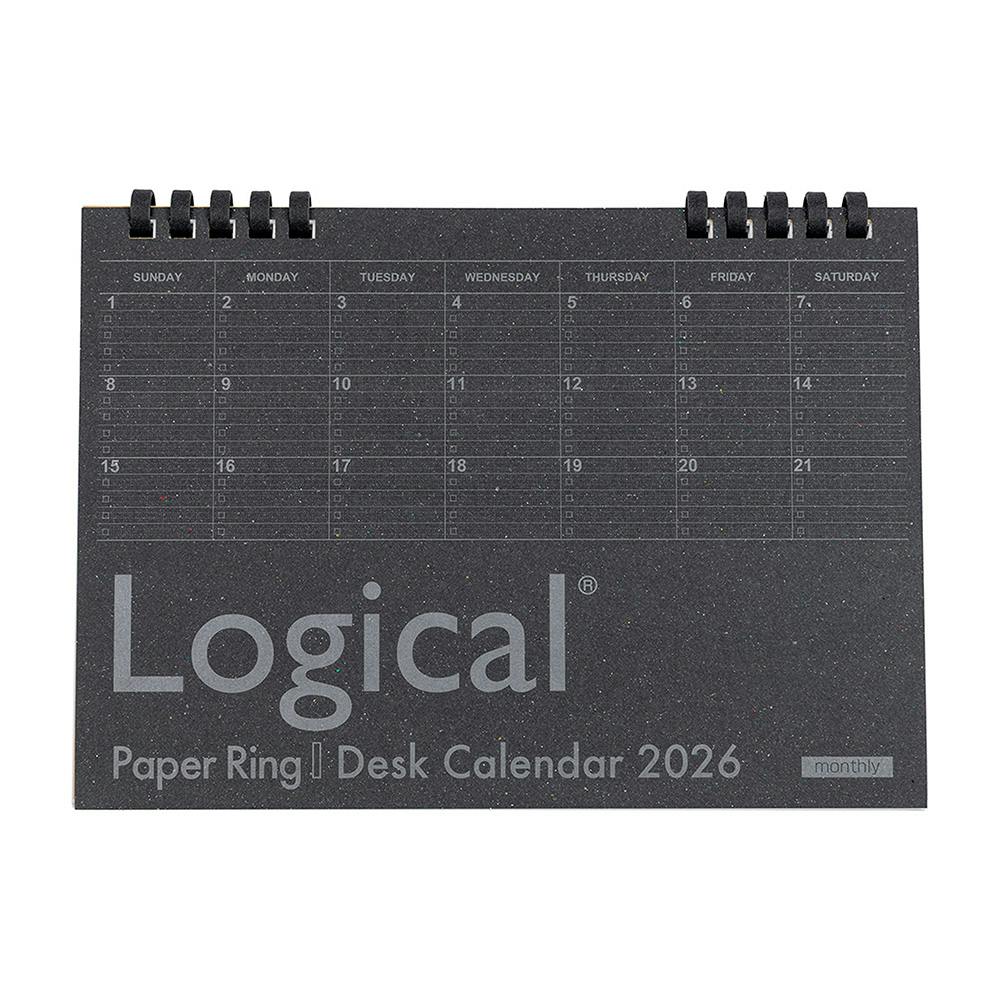 ロジカル卓上カレンダー2026 ペーパーリングタイプ A5 ブラック カレンダー