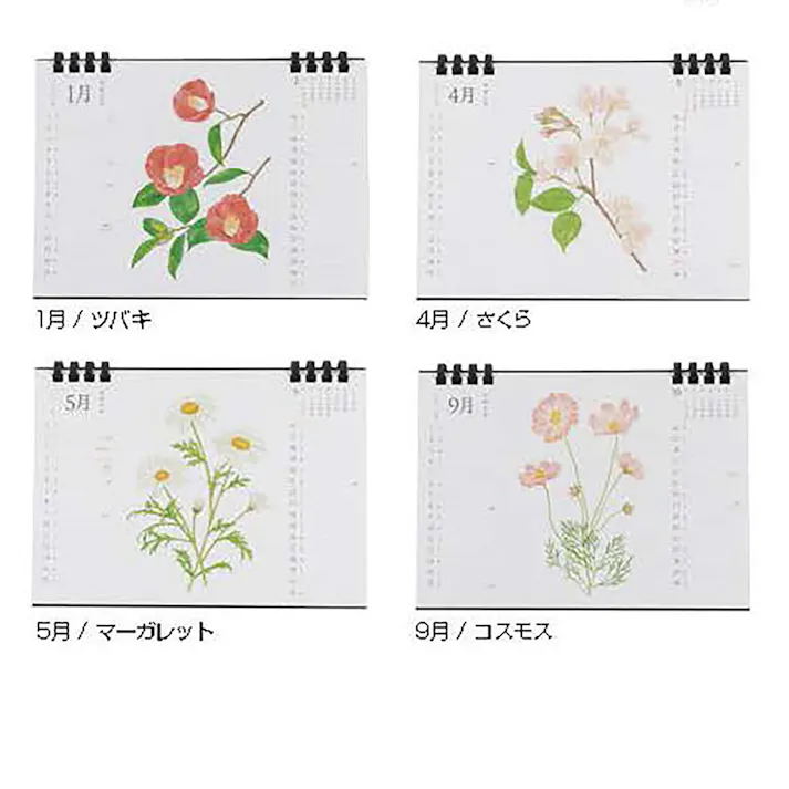 2027年度 卓上カレンダー 花イラスト A5
