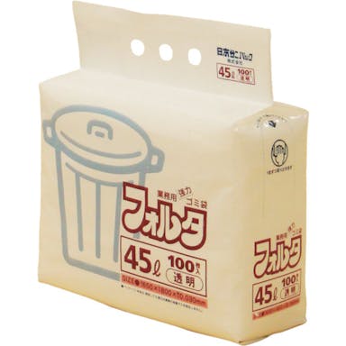 【CAINZ-DASH】日本サニパック Ｆ－４Ｃ　環優包装ゴミ袋フォルタ　４５Ｌ　透明　（１袋（ＰＫ）＝１００枚入） F-4C-CL【別送品】