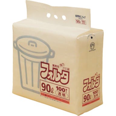 【CAINZ-DASH】日本サニパック Ｆ－９Ｃ　環優包装ゴミ袋フォルタ　９０Ｌ　透明　（１袋（ＰＫ）＝１００枚入） F-9C-CL【別送品】