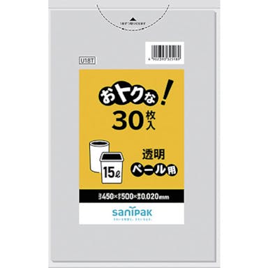 【CAINZ-DASH】日本サニパック おトクな！ペール用ゴミ袋　１５Ｌ　透明　３０枚 U18T【別送品】